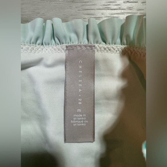 Chelsea 28 Smocked Strapless Tie Waist One Piece Swimsuit, Aqua Stripe, Size Med - Picture 2 of 7